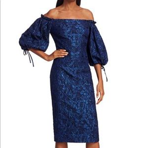 THEIA METALLIC JACQUARD MIDI DRESS, SZ 6, NEW WITH TAG, $650